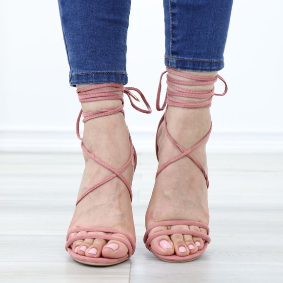 Blush Pink Strappy Open Toe High Heel Stiletto Sandal - Picture 6 of 13